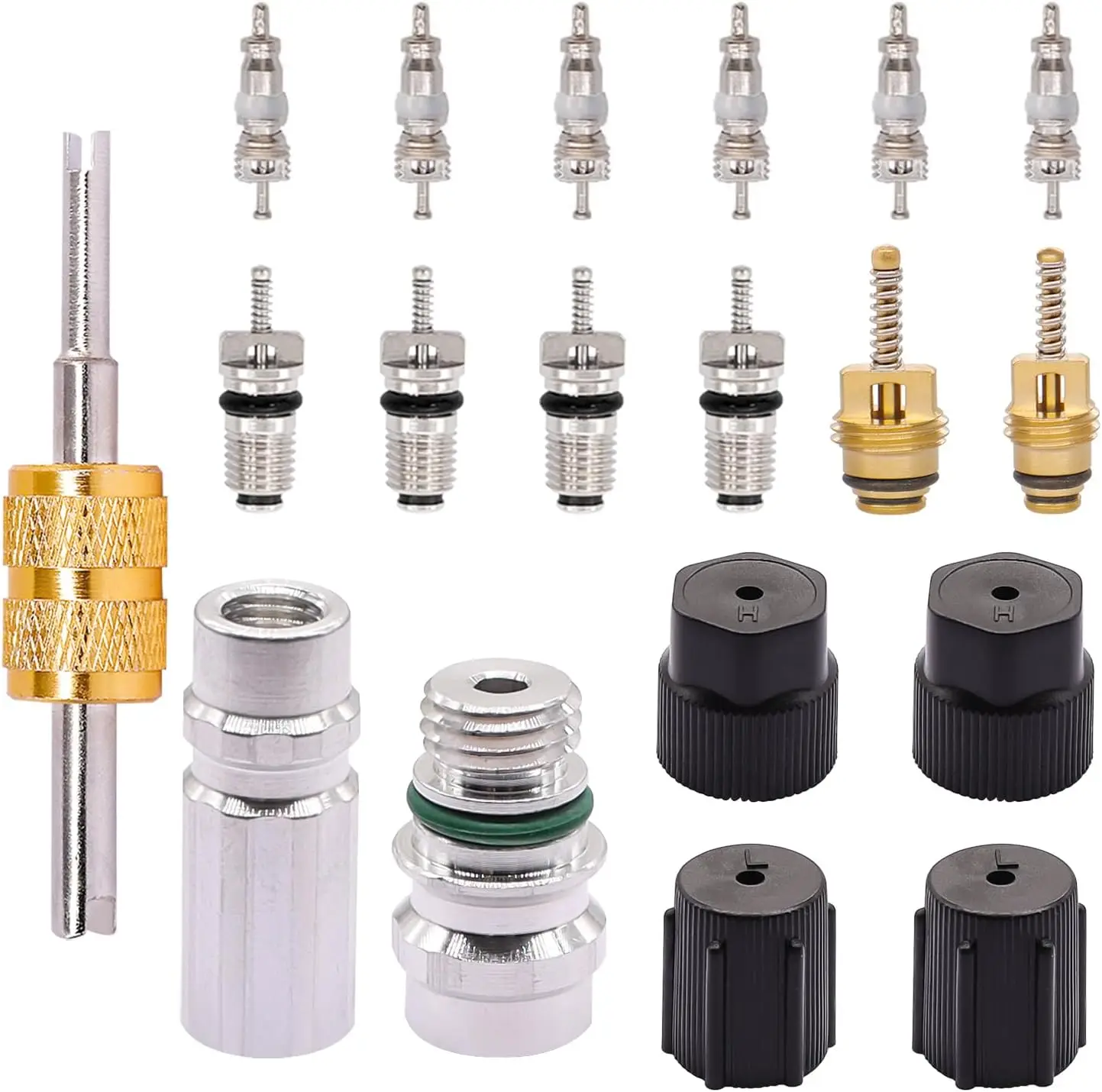 R134A Valve Core Remover Installer Tool Kit - 19PCS AC Schrader Valve Core & Seal Caps
R134A Valve Core Remover Installer Tool Kit - 19PCS AC Schrader Valve Core & Seal Caps