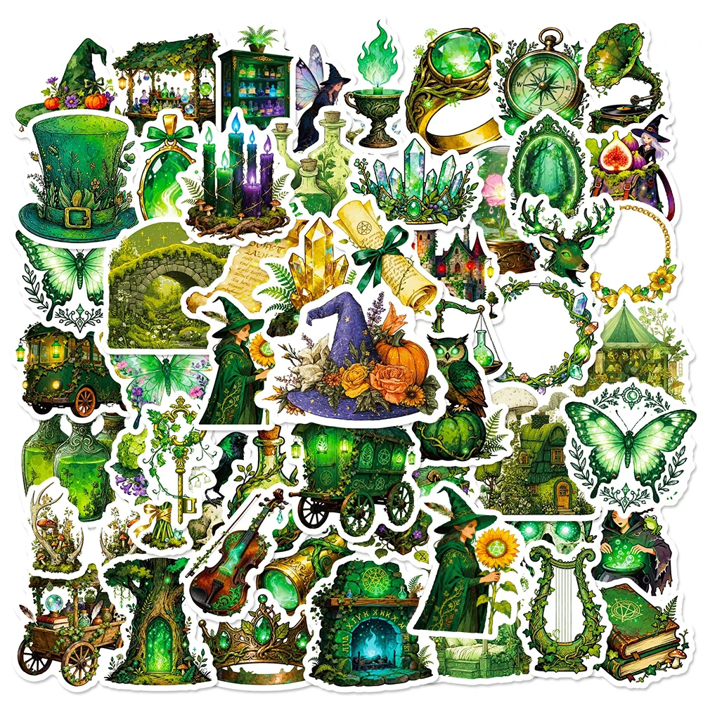 10/30/56pcs Vintage Green Magic Forest Witch Stickers Retro Aesthetic Art Graffiti Sticker Luggage Phone Water Bottle Decals Toy
10/30/56pcs Vintage Green Magic Forest Witch Stickers Retro Aesthetic Art Graffiti Sticker Luggage Phone Water Bottle Decals Toy