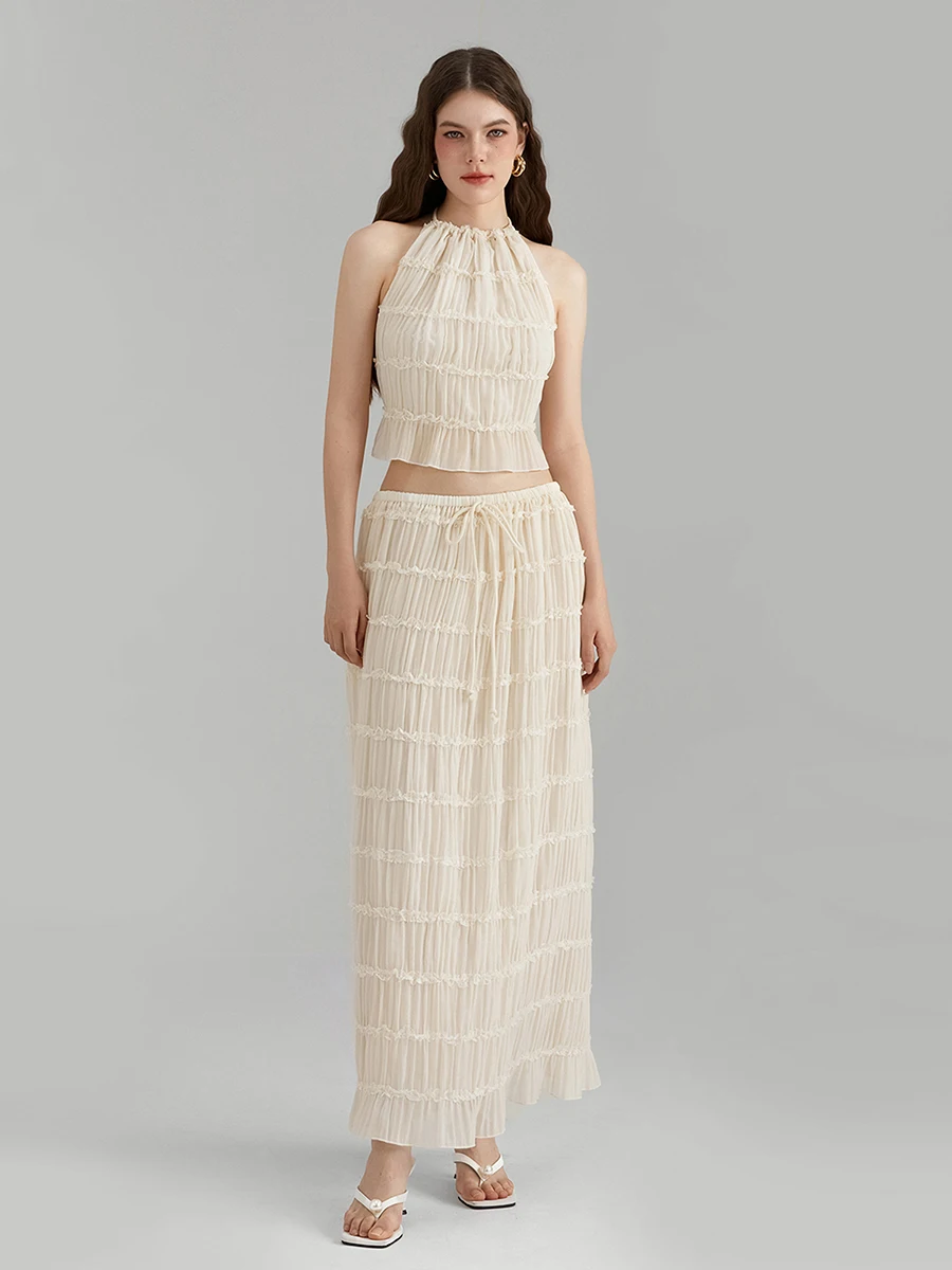 New Fashion Womens Two Piece Summer Outfits Sleeveless Ruched Halter Cami Tops and Long Skirt Set Beachwear S-XL
New Fashion Womens Two Piece Summer Outfits Sleeveless Ruched Halter Cami Tops and Long Skirt Set Beachwear S-XL
