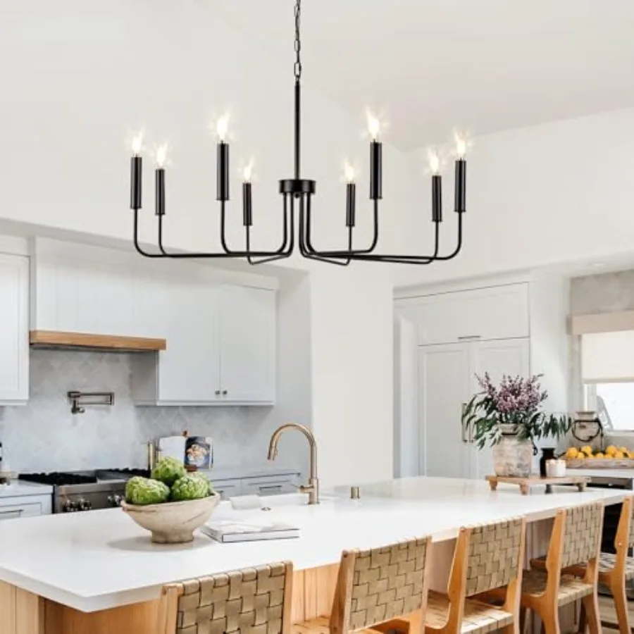 Farmhouse Candle Chandelier, 8 Light Rustic Pendant Light Fixture, L-Arm Design Industrial Dining Room Hanging Lighting for Liv
Farmhouse Candle Chandelier, 8 Light Rustic Pendant Light Fixture, L-Arm Design Industrial Dining Room Hanging Lighting for Liv