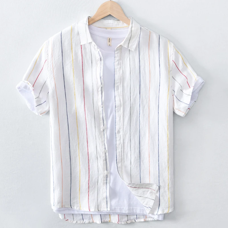 Loose Linen Short Sleeve Shirt Men's Casual Artistic Summer Shirt Japanese Style Loose Cotton Linen Shirt Stripes
Loose Linen Short Sleeve Shirt Men's Casual Artistic Summer Shirt Japanese Style Loose Cotton Linen Shirt Stripes