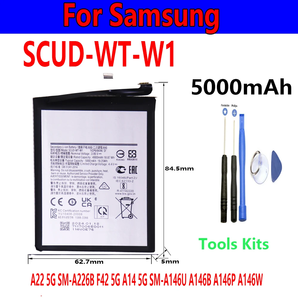 Flash sales SCUD-WT-W1 5000mAh rechargeable batteries For Samsung Galaxyy A22 5G SM-A226B F42 5G A14 5G+free tools
Flash sales SCUD-WT-W1 5000mAh rechargeable batteries For Samsung Galaxyy A22 5G SM-A226B F42 5G A14 5G+free tools
