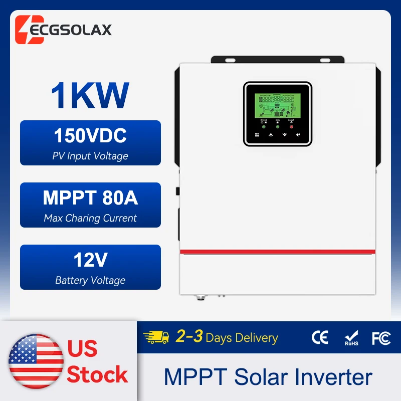 ECGSOLAX 1KW Hybrid Solar inverter 12V 24V 220Vac With MPPT 80A Charging Controller 1000W-grid Hybrid inverter Max PV 150VDC
ECGSOLAX 1KW Hybrid Solar inverter 12V 24V 220Vac With MPPT 80A Charging Controller 1000W-grid Hybrid inverter Max PV 150VDC