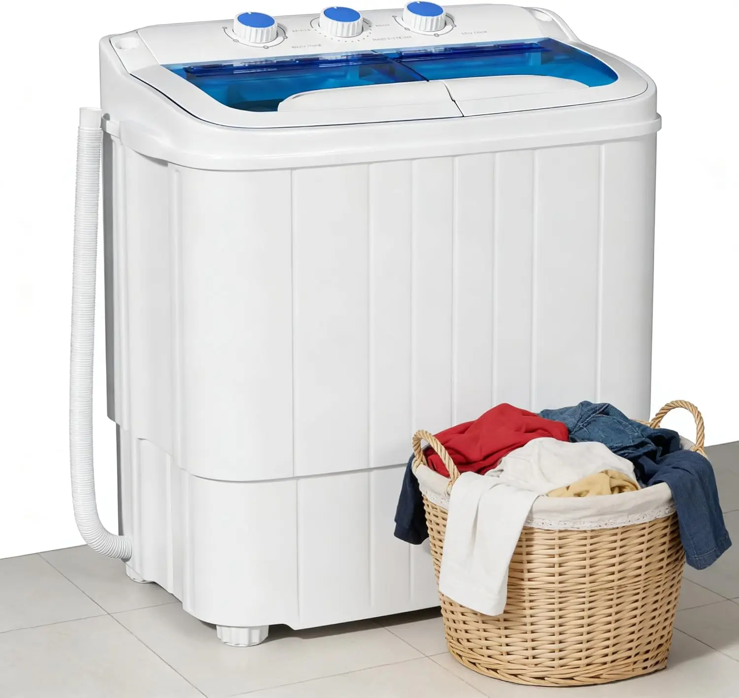 Apartment/Dorm/RV Use, Plastic, White+Blue, 17.6Lbs Compact Energy-Saving Portable Washing Machine with Drain Hose
Apartment/Dorm/RV Use, Plastic, White+Blue, 17.6Lbs Compact Energy-Saving Portable Washing Machine with Drain Hose
