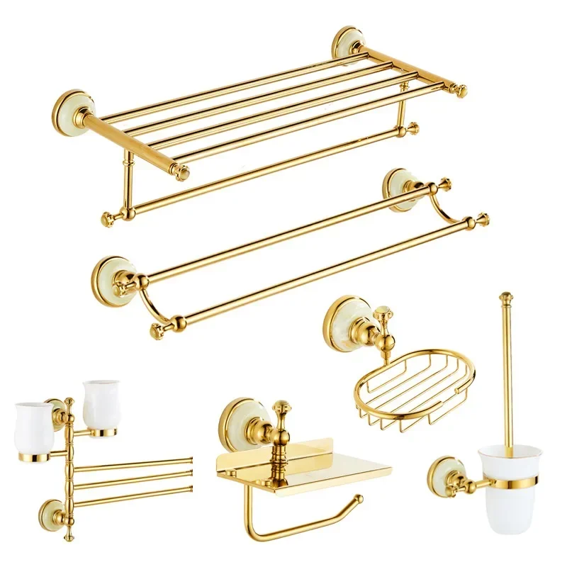 European all-copper bath towel rack, bathroom pendant set, bathroom rack, bathroom hardware, jade, gold towel rack. 
European all-copper bath towel rack, bathroom pendant set, bathroom rack, bathroom hardware, jade, gold towel rack.