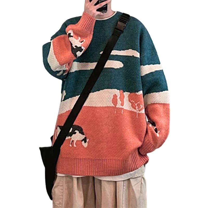 E56A Men Harajuku Long Sleeve Sweater Cow Prairie Print Oversized Knit Jumper Tops
E56A Men Harajuku Long Sleeve Sweater Cow Prairie Print Oversized Knit Jumper Tops