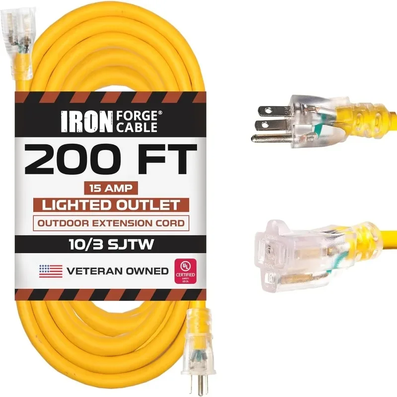 Lighted Outdoor Extension Cord 200 ft - 10 Gauge 15 Amp Heavy Duty Power Extension Cords - SJTW - Great for Major Appliances
Lighted Outdoor Extension Cord 200 ft - 10 Gauge 15 Amp Heavy Duty Power Extension Cords - SJTW - Great for Major Appliances