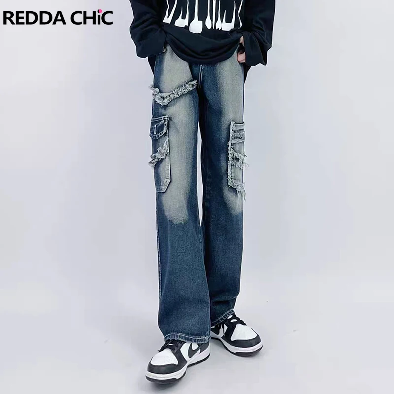 REDDACHIC Raw Edge Cargo Jeans for Men Pockets Do Old Ombre Wash Straight Wide Leg Denim Pants Hip Hop Y2K Korean Streetwear
REDDACHIC Raw Edge Cargo Jeans for Men Pockets Do Old Ombre Wash Straight Wide Leg Denim Pants Hip Hop Y2K Korean Streetwear