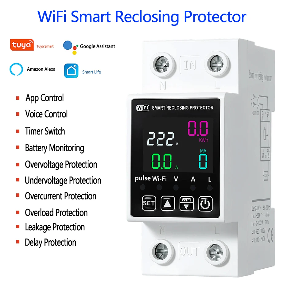 TUYA WIFI Intelligent Reclosing Leakage Protector APP Controls Overvoltage Undervoltage Overcurrent Overload Delay Protection 63
TUYA WIFI Intelligent Reclosing Leakage Protector APP Controls Overvoltage Undervoltage Overcurrent Overload Delay Protection 63