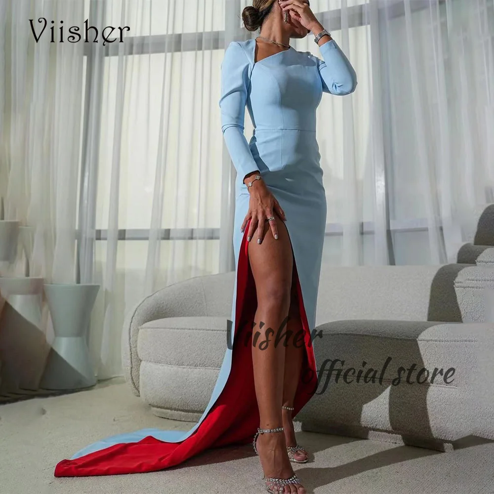 Viisher Sky Blue Satin Mermaid Evening Dresses for Women Long Sleeve Tight Arabai Dubai Formal Prom Dress with Slit Evening Gown
Viisher Sky Blue Satin Mermaid Evening Dresses for Women Long Sleeve Tight Arabai Dubai Formal Prom Dress with Slit Evening Gown