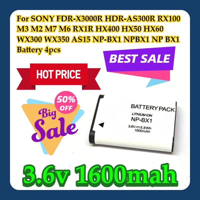 Для SONY FDR-X3000R HDR-AS300R RX100 M3 M2 M7 M6 RX1R HX400 HX50 HX60 WX300 WX350 AS15 NP-BX1 NPBX1 NP BX1 Аккумулятор 4 шт.
Для SONY FDR-X3000R HDR-AS300R RX100 M3 M2 M7 M6 RX1R HX400 HX50 HX60 WX300 WX350 AS15 NP-BX1 NPBX1 NP BX1 Аккумулятор 4 шт.