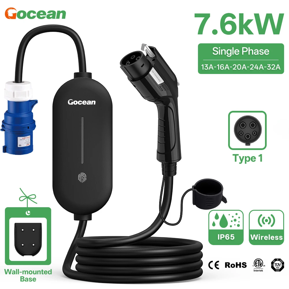 Gocean 7.6KW Type1 EV Chrger Portable 5M Cable 16A SAE J1772 IP65 Waterproof EVSE Charging Box With APP Control
Gocean 7.6KW Type1 EV Chrger Portable 5M Cable 16A SAE J1772 IP65 Waterproof EVSE Charging Box With APP Control
