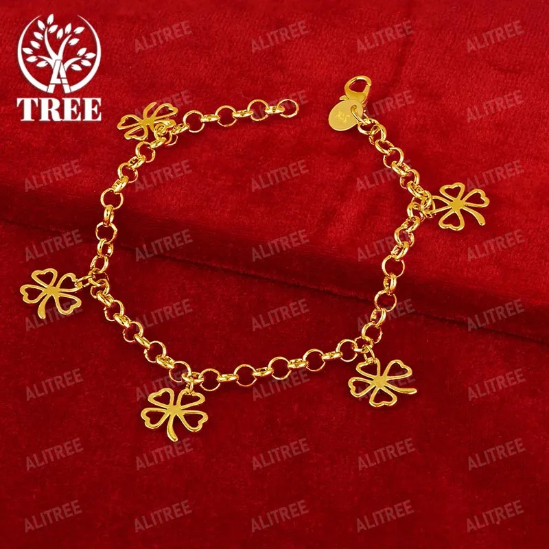 ALITREE 18K Yellow Gold Small Four Leaf Clover Lucky Grass Chain Bracelets For Woman Lady Fashion Bangles Fine Birthday Jewelry
ALITREE 18K Yellow Gold Small Four Leaf Clover Lucky Grass Chain Bracelets For Woman Lady Fashion Bangles Fine Birthday Jewelry