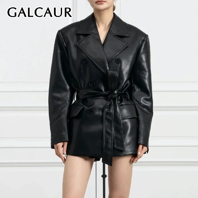 GALCAUR High Street Spliced Lace Up Leather Jackets For Women Lapel Long Sleeve Patchwork Double Breasted Solid PU Coats Female
GALCAUR High Street Spliced Lace Up Leather Jackets For Women Lapel Long Sleeve Patchwork Double Breasted Solid PU Coats Female