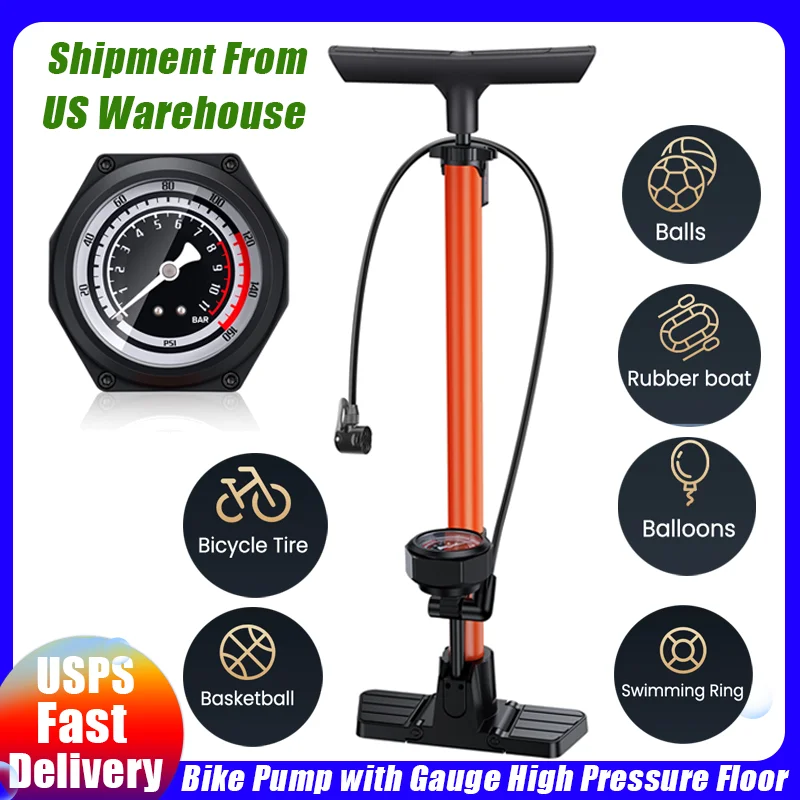 Bike Pump with Gauge High Pressure Floor Bicycle Pump for Presta and Schrader ValveBike Tire Pump for Road Bike/MTB/Hybrid
Bike Pump with Gauge High Pressure Floor Bicycle Pump for Presta and Schrader ValveBike Tire Pump for Road Bike/MTB/Hybrid