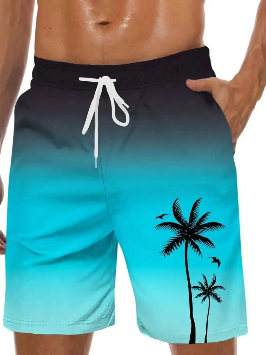Mens Gradient Blue Palm Tree Print Swim Trunks With Drawstring Waist And Pockets
Mens Gradient Blue Palm Tree Print Swim Trunks With Drawstring Waist And Pockets