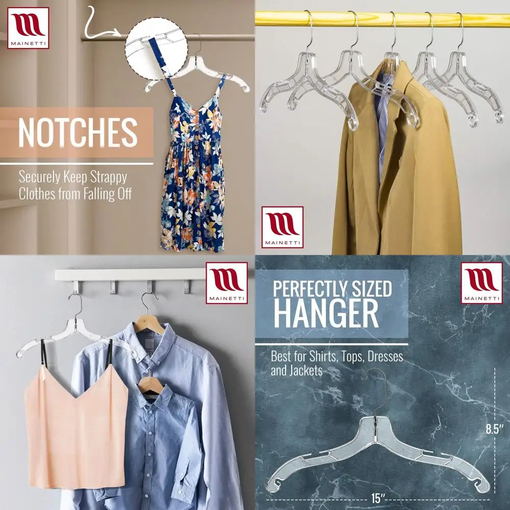 100-Count 17 Clear Plastic Hangers with 360° Swivel Hook and Strap Notches for Various Garments
100-Count 17 Clear Plastic Hangers with 360° Swivel Hook and Strap Notches for Various Garments