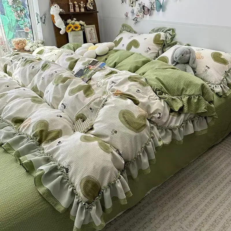 Ins Princess Bedding Set Lace Ruffles Simple Love Heart Duvet Cover Set Romantic Bedclothes Decor Women Girls 4PCS Bed Linen Set
Ins Princess Bedding Set Lace Ruffles Simple Love Heart Duvet Cover Set Romantic Bedclothes Decor Women Girls 4PCS Bed Linen Set