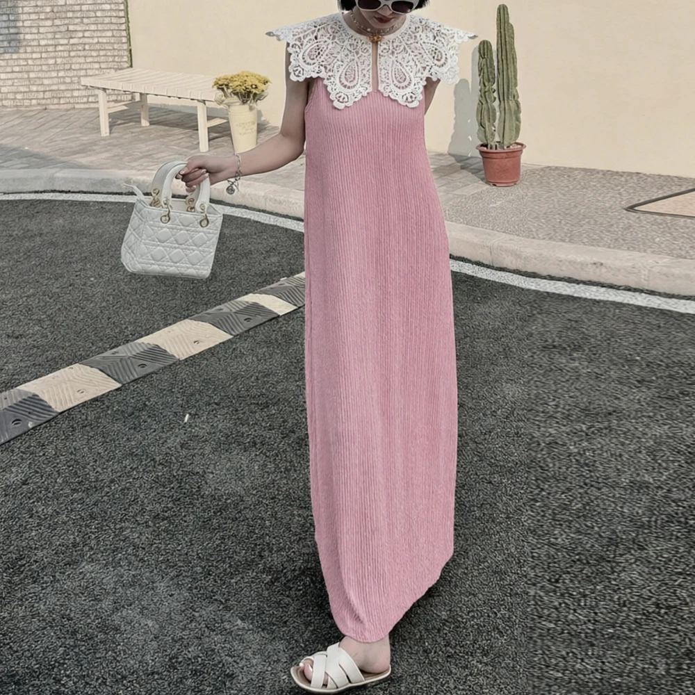 Vintage Camisole Sleeveless Dress For Women Detachable Floral Lace Fake Collar Pleated Midi Dresses Girl Evening Dresses Clothes
Vintage Camisole Sleeveless Dress For Women Detachable Floral Lace Fake Collar Pleated Midi Dresses Girl Evening Dresses Clothes