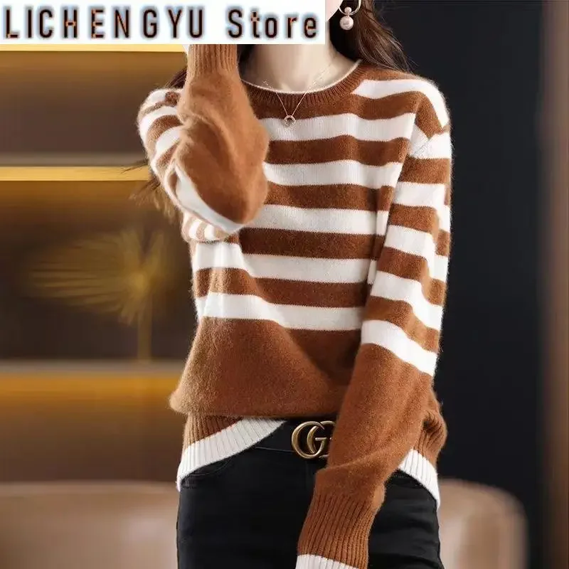 New Autumn Winter Fashion Lazy Style Colorblock Stripe Round Neck Loose and Versatile Western Style Slim Women's Sweater
New Autumn Winter Fashion Lazy Style Colorblock Stripe Round Neck Loose and Versatile Western Style Slim Women's Sweater