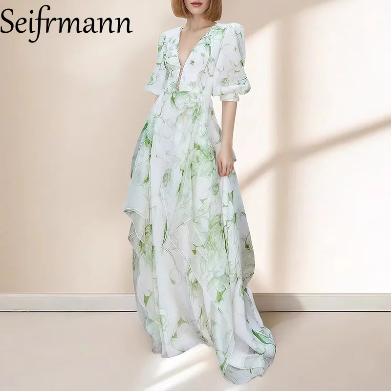 Seifrmann Fashion design Women's Long Dress V-neck Lantern Sleeved Simple Print Loose Casual Dresses
Seifrmann Fashion design Women's Long Dress V-neck Lantern Sleeved Simple Print Loose Casual Dresses
