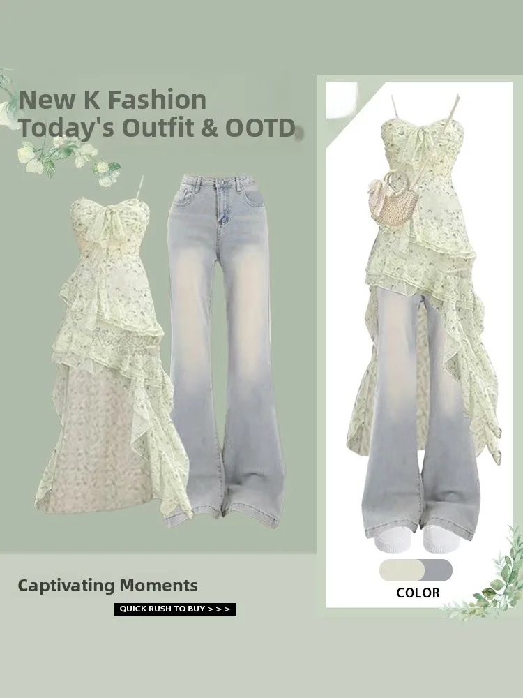 Fashionable Floral Halter Dress Gradient Jeans One Set Elegant Design Salt Series Outfit Long Sleeve Polyester Summer Ensemble
Fashionable Floral Halter Dress Gradient Jeans One Set Elegant Design Salt Series Outfit Long Sleeve Polyester Summer Ensemble