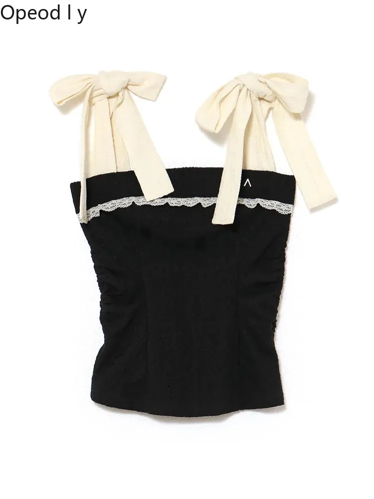 Japanese Style Sweet Slim Jacquard Knitted Elastic Bow Lace-up Vest Top Summer New Sexy Girl Suspender Tanks Women
Japanese Style Sweet Slim Jacquard Knitted Elastic Bow Lace-up Vest Top Summer New Sexy Girl Suspender Tanks Women