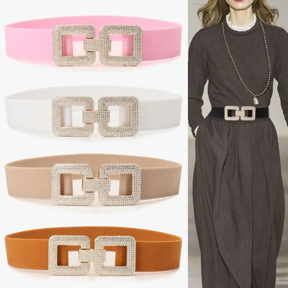 Fashion Wide Stretch Waistband Solid Color Rhinestone Buckle Waist Strap Casual Waist Belts Clothing Decoration
Fashion Wide Stretch Waistband Solid Color Rhinestone Buckle Waist Strap Casual Waist Belts Clothing Decoration