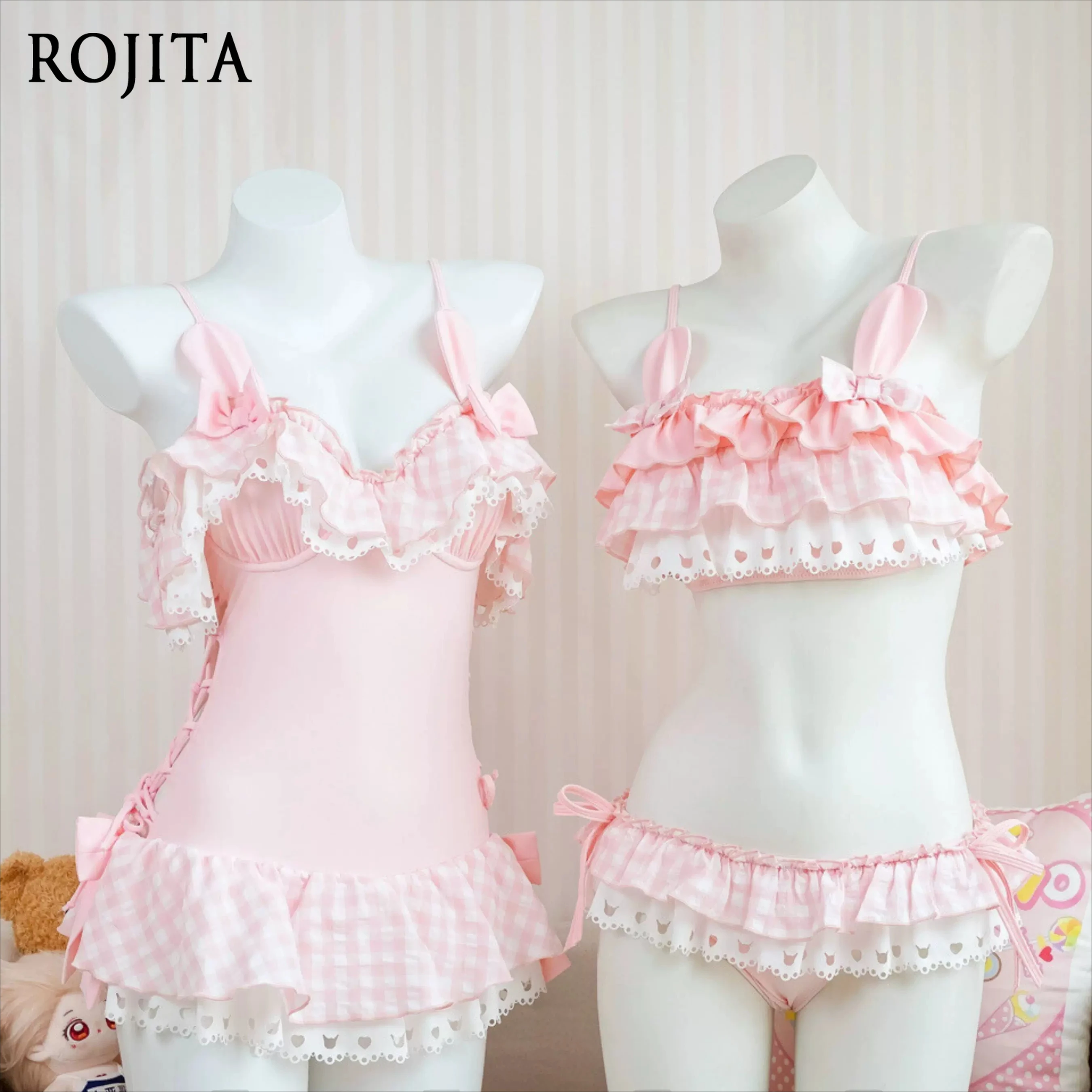 Pink Gingham Lolita Swimsuit Sweet Girl Two-Piece and One-Piece Options Pink Cute Swimsuit Skirt Split Rabbit Swimsuit.
Pink Gingham Lolita Swimsuit Sweet Girl Two-Piece and One-Piece Options Pink Cute Swimsuit Skirt Split Rabbit Swimsuit.