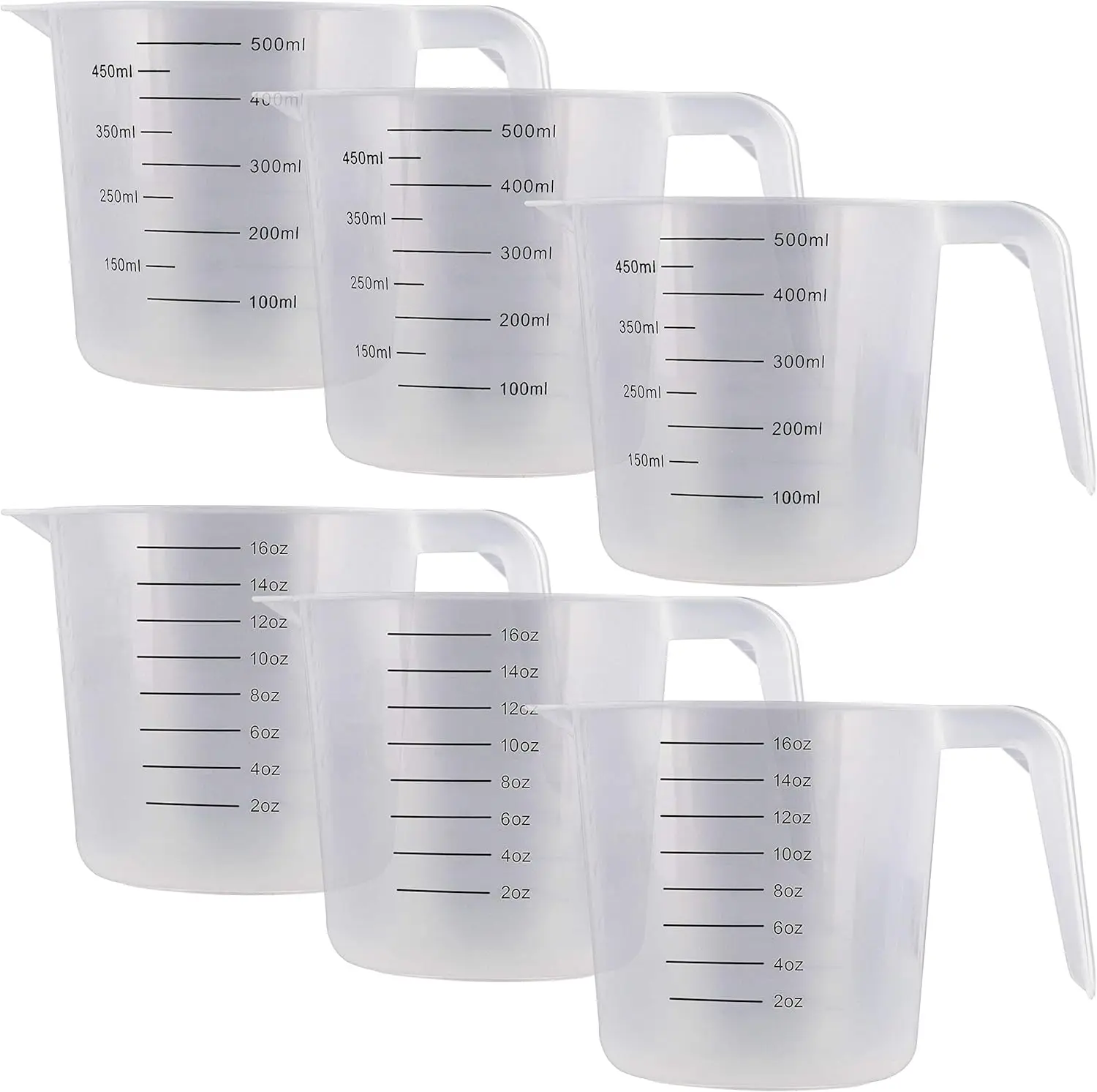 16 oz Plastic Measuring Cups with Handles Set of 6 - Clear Microwave Safe Kitchen Cups for Cooking, Baking, and Craft Projects
16 oz Plastic Measuring Cups with Handles Set of 6 - Clear Microwave Safe Kitchen Cups for Cooking, Baking, and Craft Projects