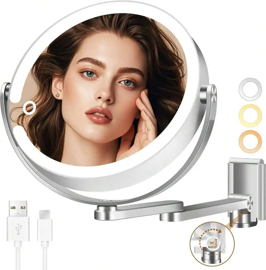 Wall Mounted Makeup Mirror Aluminum Alloy Magnifying 20X 1X Double Sided LED Light 3 Colors Adjustable Height
Wall Mounted Makeup Mirror Aluminum Alloy Magnifying 20X 1X Double Sided LED Light 3 Colors Adjustable Height