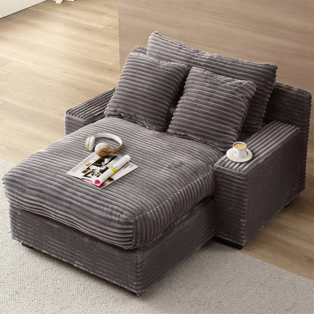 49" Chaise Lounge Oversized Corduroy Sofa Plush Chair Bed w/ 3 Pillows for Living Room, Gray Living Room Chairs
49" Chaise Lounge Oversized Corduroy Sofa Plush Chair Bed w/ 3 Pillows for Living Room, Gray Living Room Chairs