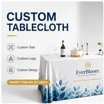 Custom Logo Tablecloth Milk Silk Fitted Table Cover for Trade Show Wedding Party Banquet Decor
Custom Logo Tablecloth Milk Silk Fitted Table Cover for Trade Show Wedding Party Banquet Decor
