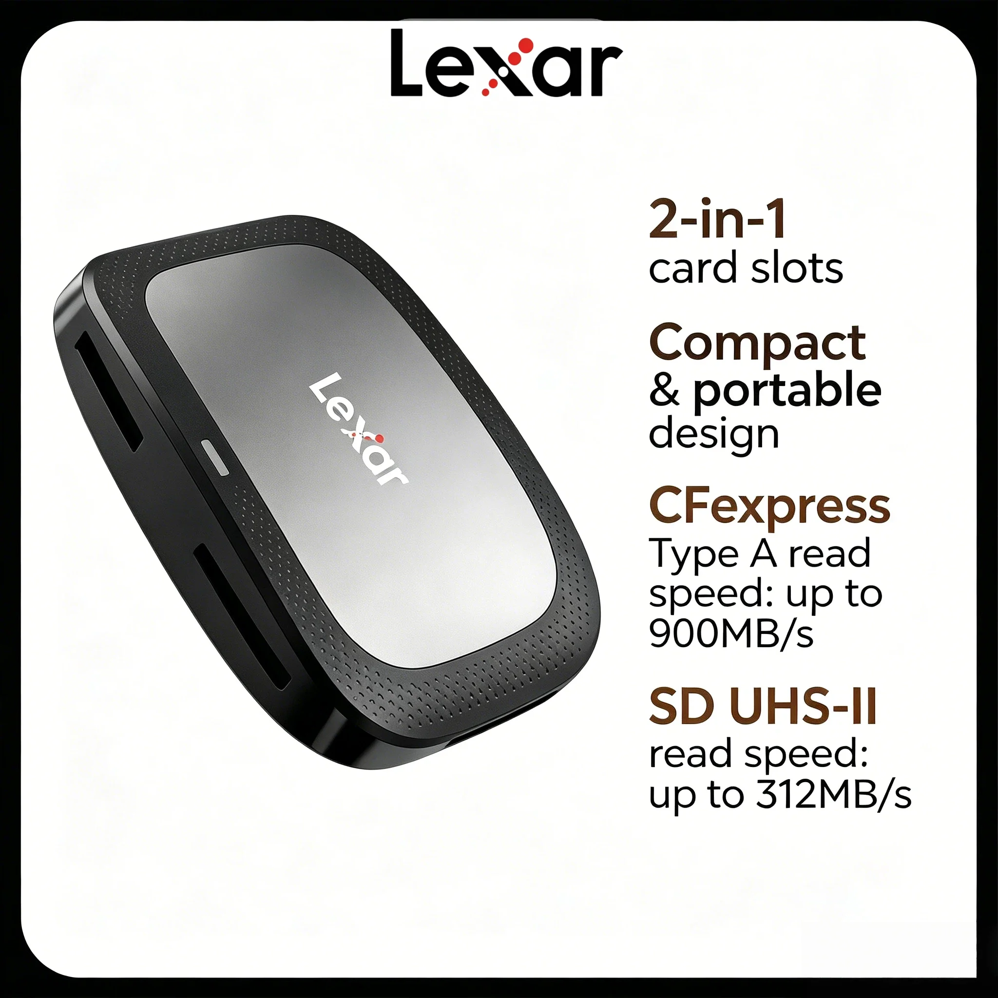 Lexar USB Type C CFexpress Type A Card Reader 10Gbps 8K USB 3.2 Gen2 2 in 1 SD Card Reader Hi Speed CFE Reader Fast New
Lexar USB Type C CFexpress Type A Card Reader 10Gbps 8K USB 3.2 Gen2 2 in 1 SD Card Reader Hi Speed CFE Reader Fast New