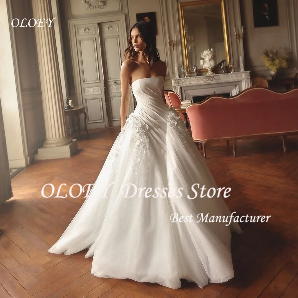 OLOEY Simple Satin A Line Wedding Dresses Flowers Woman's Bride Gowns Sleeveless Strapless Vestidos De Noche Customized
OLOEY Simple Satin A Line Wedding Dresses Flowers Woman's Bride Gowns Sleeveless Strapless Vestidos De Noche Customized