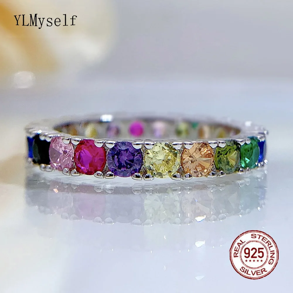Real 925 Silver Tennis Ring Pave 3mm Rainbow Zircon Shiny Rhodium Plated Fine Jewelry For Women
Real 925 Silver Tennis Ring Pave 3mm Rainbow Zircon Shiny Rhodium Plated Fine Jewelry For Women