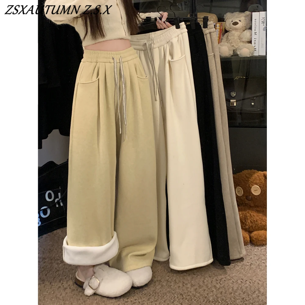 2024 Winter Thick Plush Pants Loose High-waisted Wide-leg Pants Casual Women Japanese Fashion Vintage Trousers Solid All-match
2024 Winter Thick Plush Pants Loose High-waisted Wide-leg Pants Casual Women Japanese Fashion Vintage Trousers Solid All-match