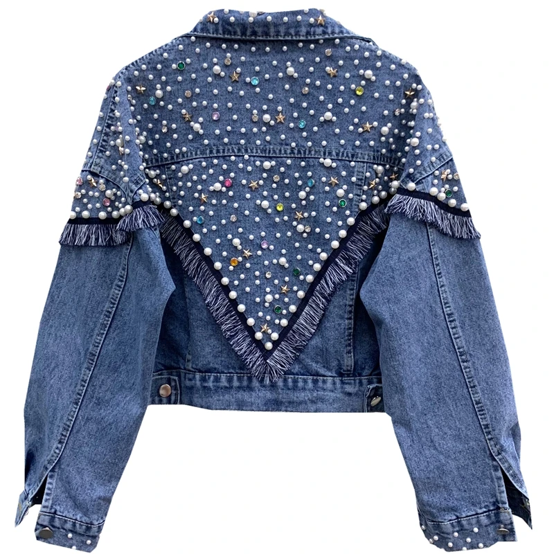 Nice New Fashion Bead Diamond Denim Jacket Women Coat Hand-studded Tassel Femme Loose Short Jeans Coats Student Streetwear P390
Nice New Fashion Bead Diamond Denim Jacket Women Coat Hand-studded Tassel Femme Loose Short Jeans Coats Student Streetwear P390