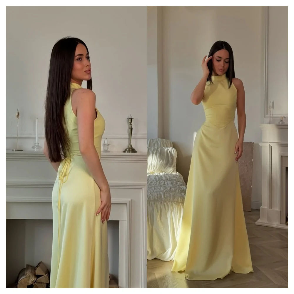 Customized Formal Yellow Jersey Evening Dress Classic Halter Sleeveless Party Dress High Quality Floor Length Celebrity Gowns
Customized Formal Yellow Jersey Evening Dress Classic Halter Sleeveless Party Dress High Quality Floor Length Celebrity Gowns