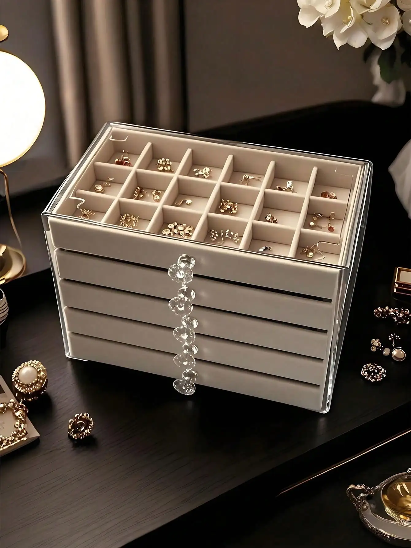 1pc 5-Tier Acrylic Jewelry Box, Transparent 54-Slot Multi-Layer Jewelry Storage Box, Stackable Drawer-Style Organizer, Large Capacity Desktop Drawer-Type Storage Box
1pc 5-Tier Acrylic Jewelry Box, Transparent 54-Slot Multi-Layer Jewelry Storage Box, Stackable Drawer-Style Organizer, Large Capacity Desktop Drawer-Type Storage Box