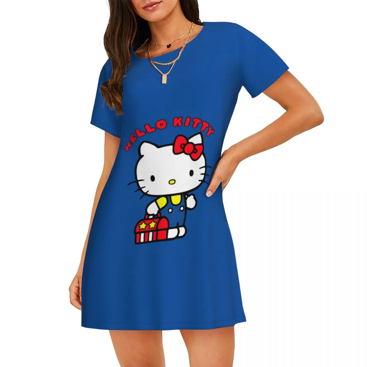 Женская ночная рубашка с короткими рукавами на заказ Hello Kitty, ночные рубашки с короткими рукавами и принтом милого кота для прогулок, отпуска, пижамы
Женская ночная рубашка с короткими рукавами на заказ Hello Kitty, ночные рубашки с короткими рукавами и принтом милого кота для прогулок, отпуска, пижамы