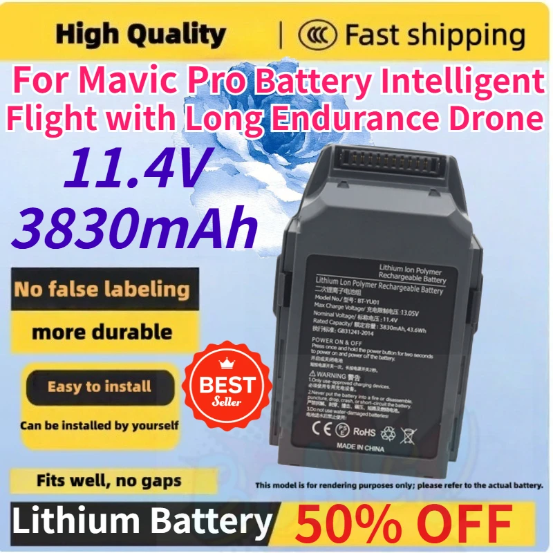 New 11.4V 3830mAh Lithium Rechargeable Battery for Mavic Pro Battery Intelligent Flight with Long Endurance Drone Accessories
New 11.4V 3830mAh Lithium Rechargeable Battery for Mavic Pro Battery Intelligent Flight with Long Endurance Drone Accessories