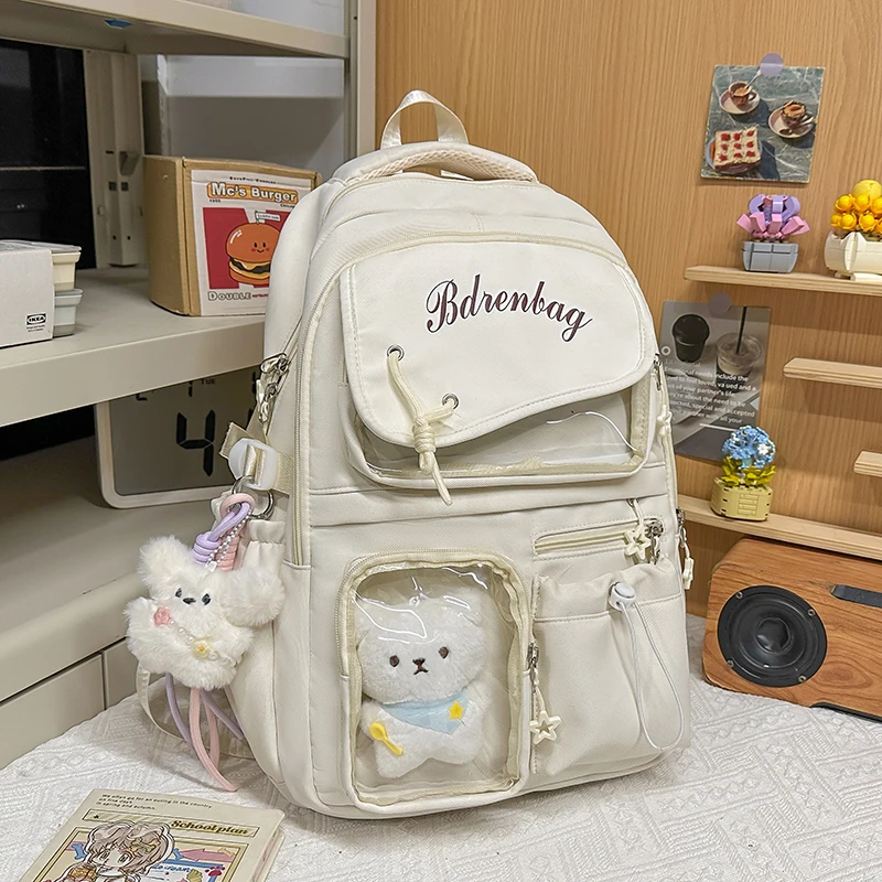 Women's Cream White Canvas Backpack Clear Display Pocket Plush Charm Adjustable Strap Casual Daily School Bag 2026 Back Pack
Women's Cream White Canvas Backpack Clear Display Pocket Plush Charm Adjustable Strap Casual Daily School Bag 2026 Back Pack