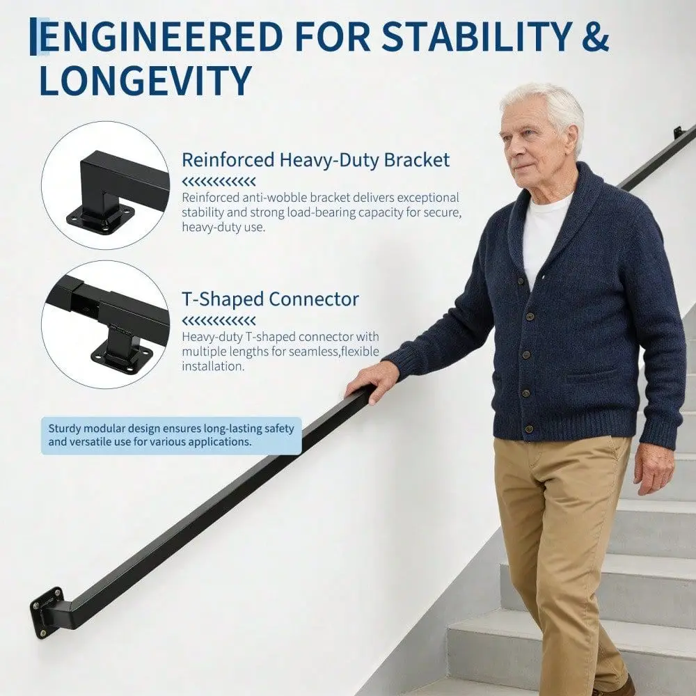 Heavy Duty Industrial Wall Mounted Stair Railing Modern Black Metal Handrail For Indoor Outdoor Stairs 500lbs Load Reliable Lof
Heavy Duty Industrial Wall Mounted Stair Railing Modern Black Metal Handrail For Indoor Outdoor Stairs 500lbs Load Reliable Lof