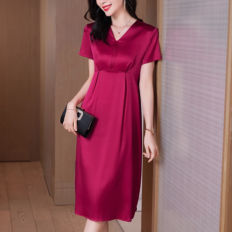 Summer Women's Dress 2024 V-neck Elegant Chic Dresses for Women Short Sleeve Vintage High Waist Real Silk Satin Long Midi Dress
Summer Women's Dress 2024 V-neck Elegant Chic Dresses for Women Short Sleeve Vintage High Waist Real Silk Satin Long Midi Dress