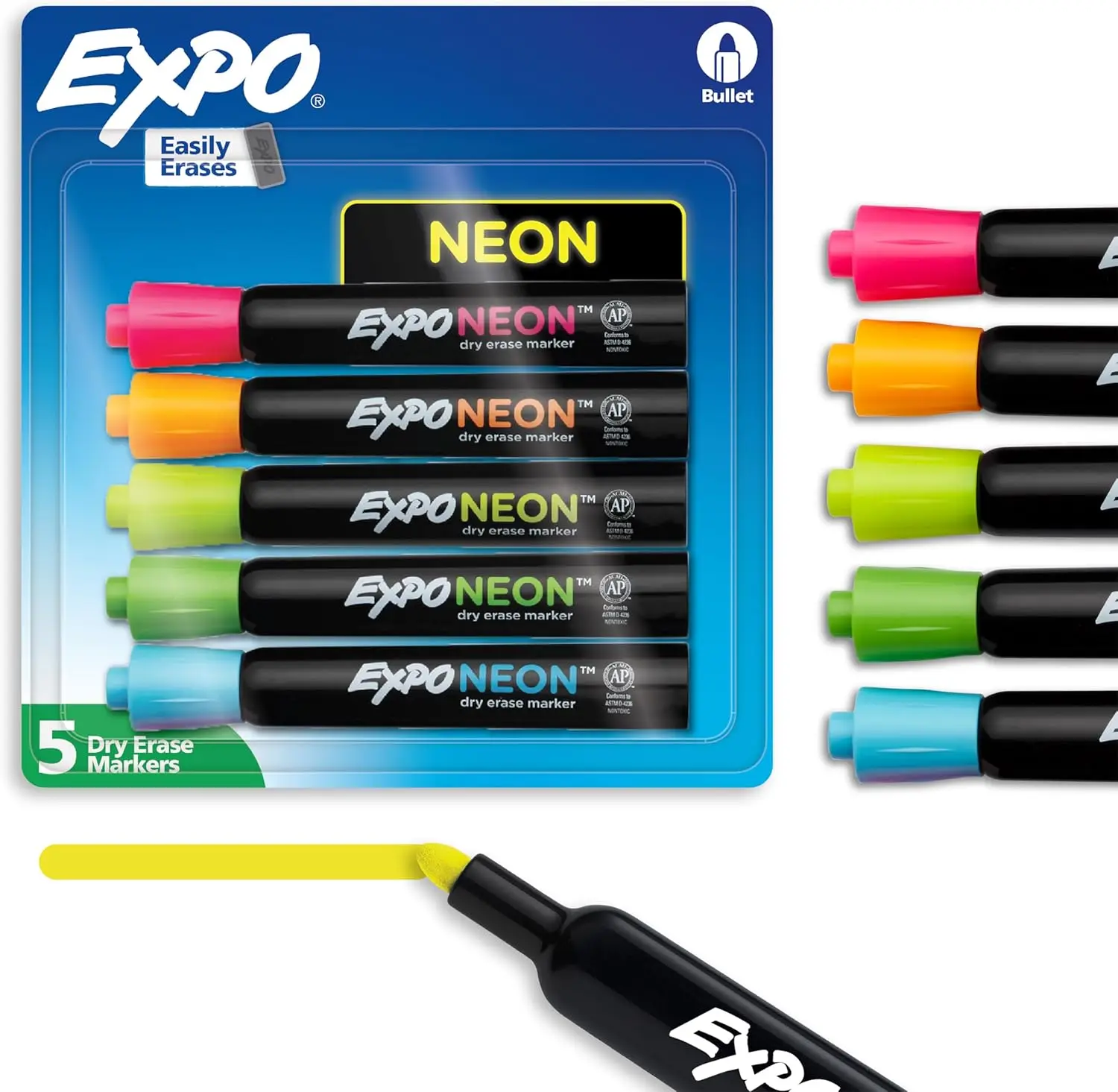 Neon Dry Erase Markers, Assorted Bullet Tip, 5 Pack - Vibrant Colors for Whiteboards, Glass, Acrylic
Neon Dry Erase Markers, Assorted Bullet Tip, 5 Pack - Vibrant Colors for Whiteboards, Glass, Acrylic