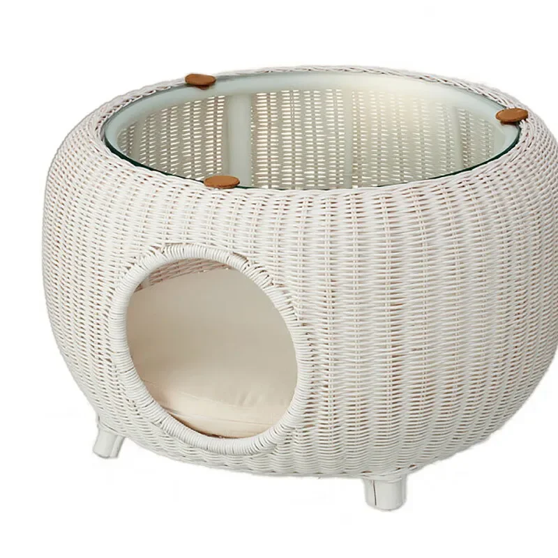 Small house in a simple real rattan style, people and cats share a round table, coffee table, cat dog house
Small house in a simple real rattan style, people and cats share a round table, coffee table, cat dog house