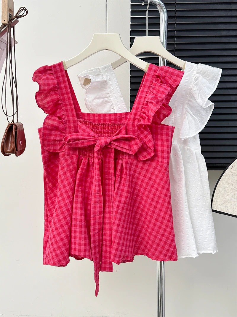 Women Korea Stylish Top Sleeveless Basic Camisole for Summer Plaid Sexy Girl Bow Lace Up Vest Female Tank Classic Outfits Z784
Women Korea Stylish Top Sleeveless Basic Camisole for Summer Plaid Sexy Girl Bow Lace Up Vest Female Tank Classic Outfits Z784