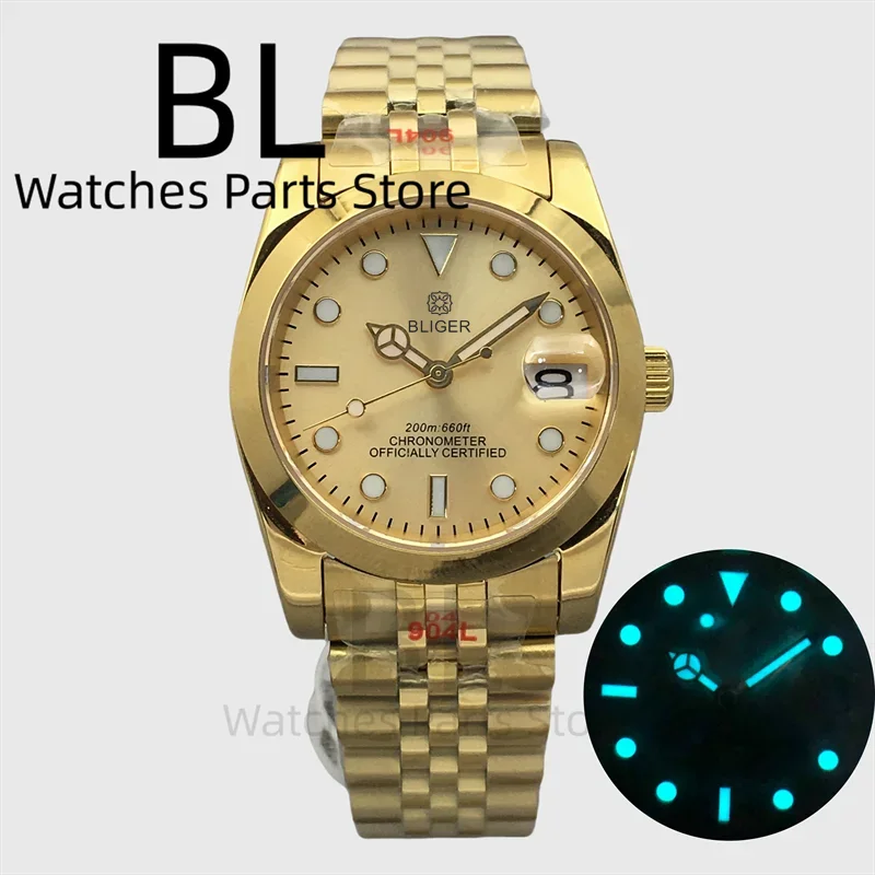 BLIGER Watches For Men 36mm/39mm Gold Case Gold Dial BGW9 Blue Luminous Polished Bezel Sapphire Glass NH35 Automatic Movement
BLIGER Watches For Men 36mm/39mm Gold Case Gold Dial BGW9 Blue Luminous Polished Bezel Sapphire Glass NH35 Automatic Movement