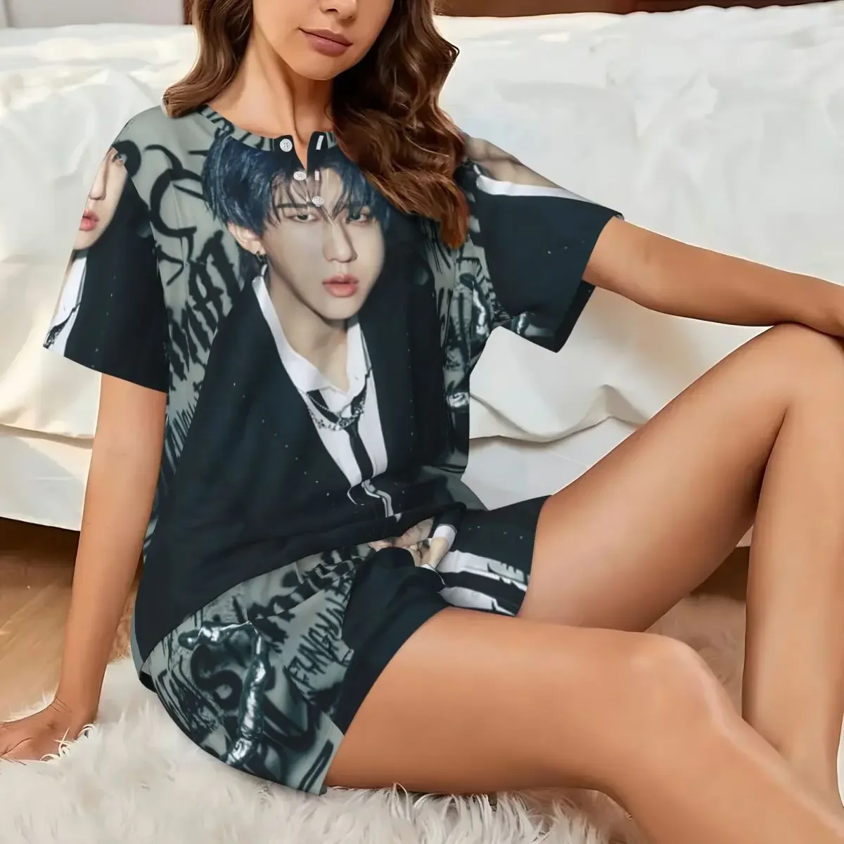 New Seo Changbin Round Neck Short Sleeves Nightdress for Sleeping Sleepshirts Women Loose Pajama Set Short Pants
New Seo Changbin Round Neck Short Sleeves Nightdress for Sleeping Sleepshirts Women Loose Pajama Set Short Pants
